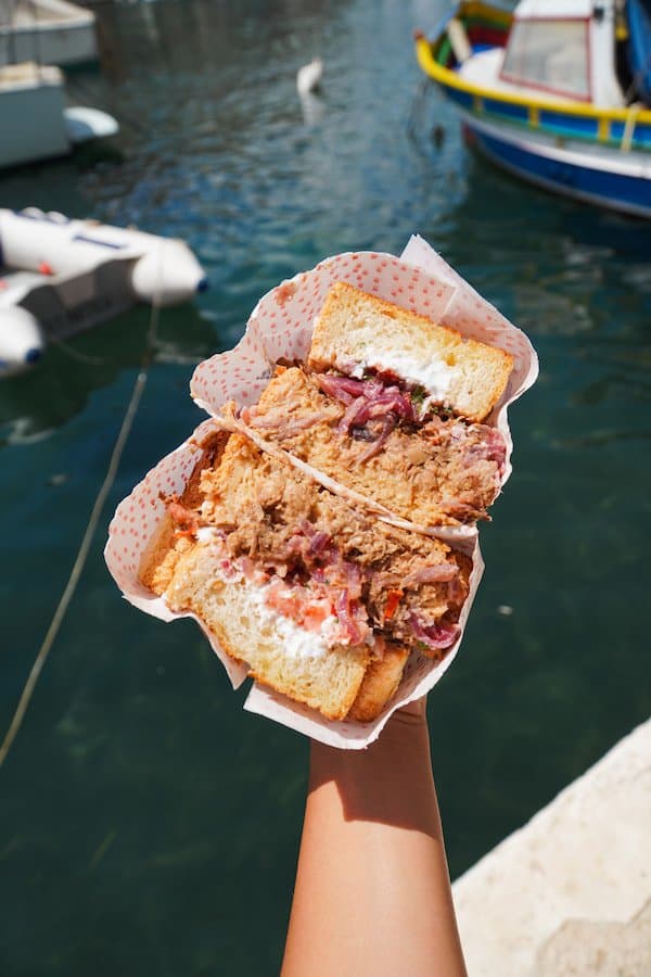 Fuwamai XL pulled beef sando on Japanese milk bread held at the Malta waterfront